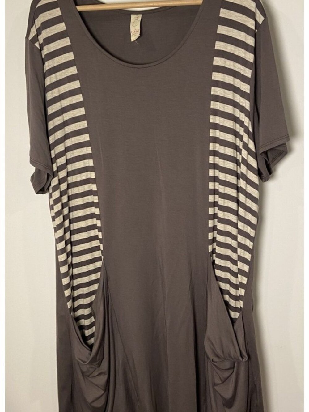 Chalet 2 Piece Tunic Shirt Leggings Lagenlook Bamboo Taupe Gray Stripe 2X 3X
